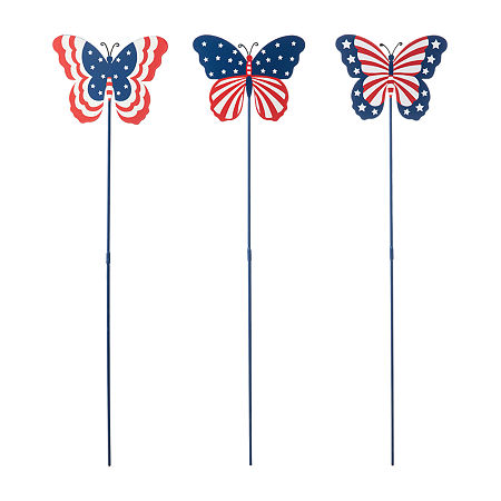 Glitzhome Metal Butterflies 4th Of July Yard Art In Blue