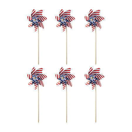 Glitzhome Stars And Stripes Windmills 4th Of July Yard Art, One Size, Blue