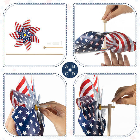 Glitzhome Stars And Stripes Windmills 4th Of July Yard Art, One Size, Blue