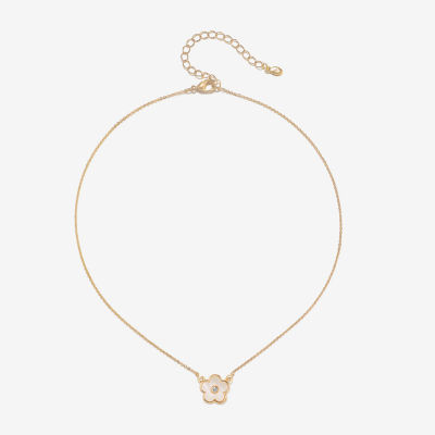 Bijoux Bar Delicates Delicates Gold Tone Womens Glass Simulated Pearl Flower Pendant Necklaces