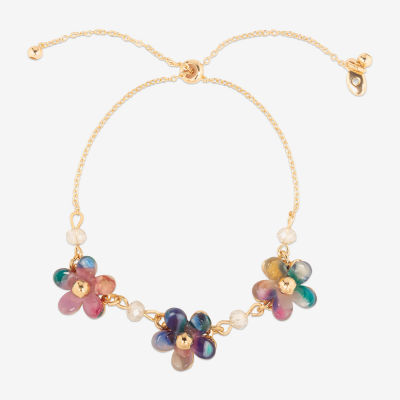 Bijoux Bar Delicates Gold Tone Womens Gold Tone 10 Inch Solid Link Flower Chain Bracelet