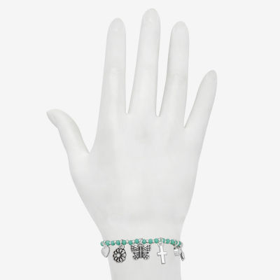 Bijoux Bar Delicates Silver Tone Womens Glass Silver Tone Butterfly Charm Bracelet