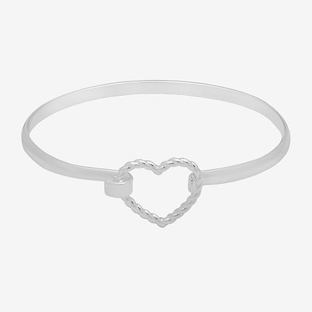 Bijoux Bar Delicates Silver Tone Womens Silver Tone Heart Bangle Bracelet