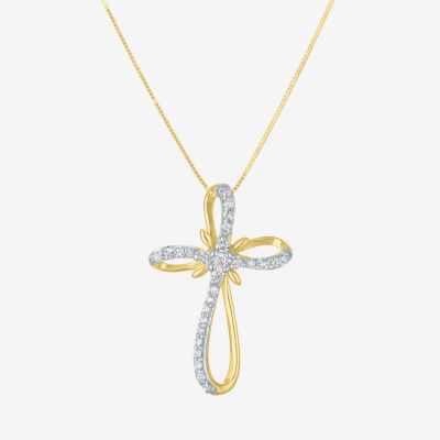 (H-I / I1) Womens 1/3 CT. T.W. Lab Grown White Diamond 10K Gold Cross 18 Inch Pendant Necklace