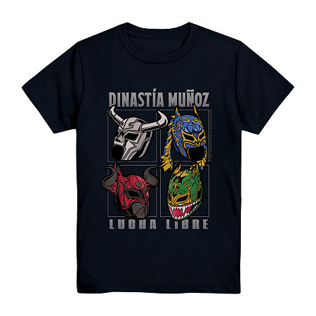 Little & Big Boys Lucha Libre Crew Neck Short Sleeve Graphic T-Shirt, Medium (10-12), Black