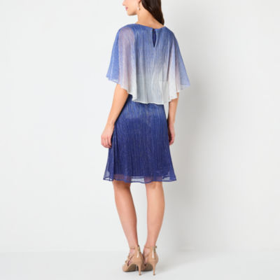 Danny & Nicole Womens Short Sleeve Ombre Cape Fit + Flare Dress