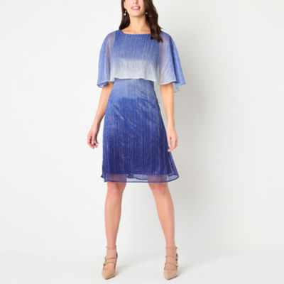 Danny & Nicole Womens Short Sleeve Ombre Cape Fit + Flare Dress