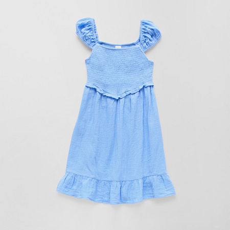 Thereabouts Little & Big Girls Short Sleeve Cap Sleeve A-Line Dress, Large (14), Blue