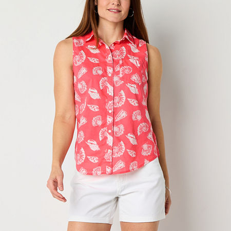 St. John's Bay Womens Sleeveless Regular Fit Button-Down Shirt, X-large, Pink