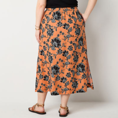 a.n.a Linen Blend Womens Plus Long A-Line Skirt