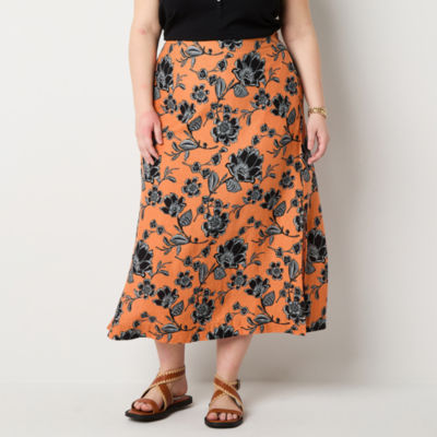 a.n.a Linen Blend Womens Plus Long A-Line Skirt