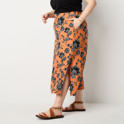 a.n.a Linen Blend Womens Plus Long A-Line Skirt