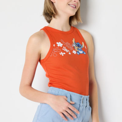 Womens Juniors Crew Neck Sleeveless Lilo & Stitch Tank Top