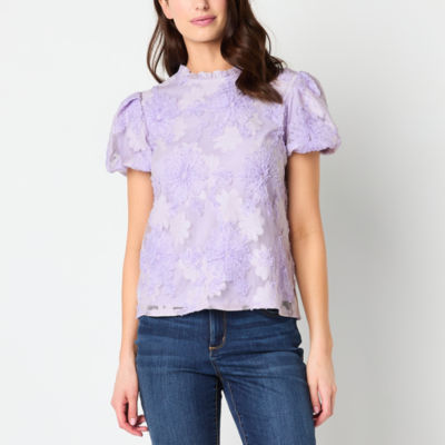 Mock Neck Short Sleeve Blouse