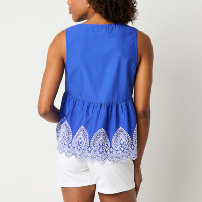 St. John's Bay Womens Sleeveless Embroidered Blouse
