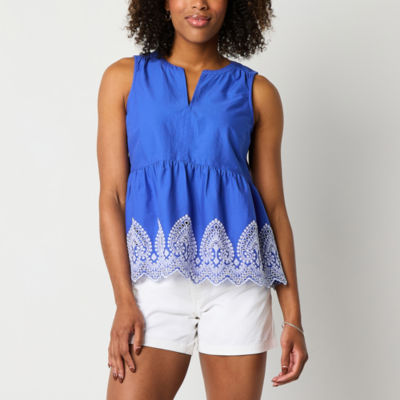 St. John's Bay Womens Sleeveless Embroidered Blouse