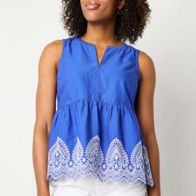 St. John's Bay Womens Sleeveless Embroidered Blouse