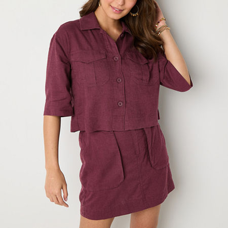 a.n.a Linen Blend Womens Short Sleeve Regular Fit Button-Down Shirt