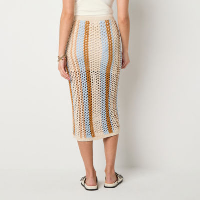 a.n.a Crochet Womens High Rise Midi Pencil Skirt