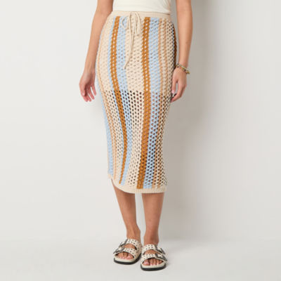 a.n.a Crochet Womens High Rise Midi Pencil Skirt