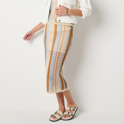 a.n.a Crochet Womens High Rise Midi Pencil Skirt