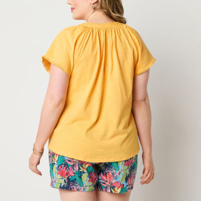 St. John's Bay Womens Plus Split Crew Neck Short Sleeve T-Shirt