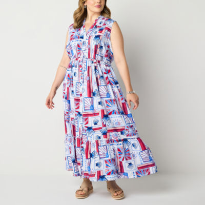 St. John's Bay Womens Sleeveless Shirt Dress Plus