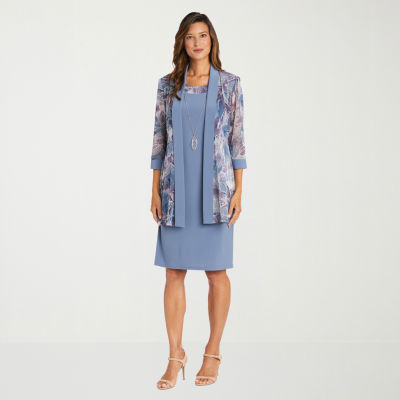 R & M Richards Womens Leaf Jacket Dress With Removable Necklace
