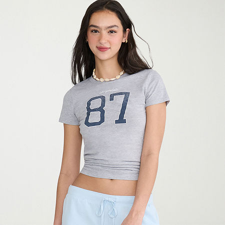 AEROPOSTALE Womens Juniors Crew Neck Short Sleeve Regular Fit Graphic T-Shirt, X-small, Gray
