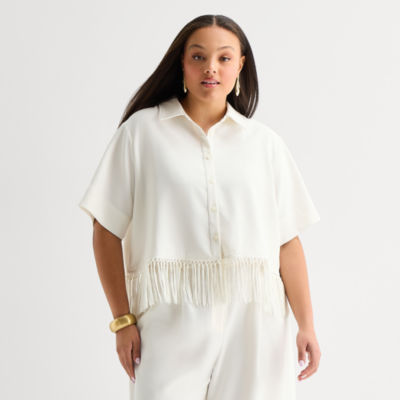 Worthington Womens Plus Short Sleeve Regular Fit Button-Down Shirt