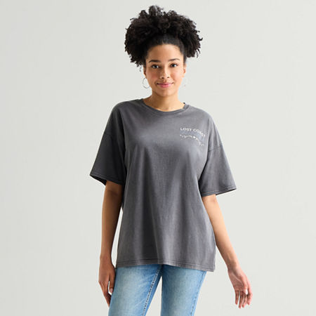 Arizona Womens Round Neck Short Sleeve Oversized Graphic T-Shirt, X-large, Gray