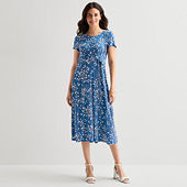 MSK Womens Midi V Neck Short Sleeve Fitted Fit + Flare Dress - JCPenney