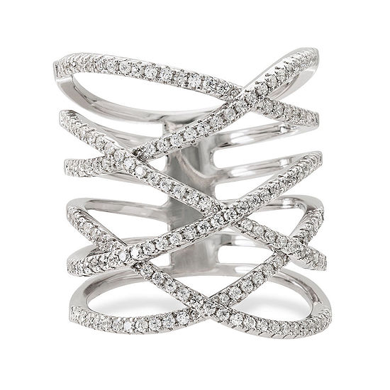 Cubic Zirconia Sterling Silver Crossover Ring