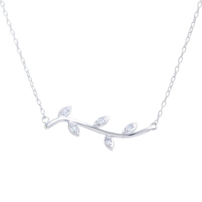 Silver Treasures Womens White Cubic Zirconia Sterling Silver 16 Inch Pendant Necklace