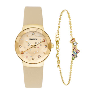 Armitron JCPenney Exclusive Womens Crystal Accent Gold Tone Leather 2-pc. Watch Boxed Set-75/5760chgpst