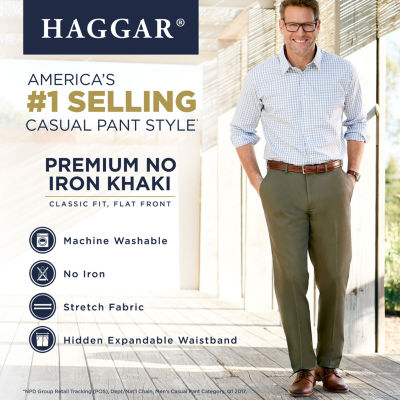 Haggar Premium No Iron Khaki Mens Classic Fit Flat Front Pant