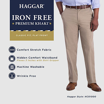 Haggar Men's Premium No Iron Straight Fit Invisible Flex Waist