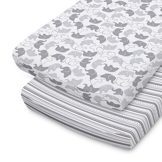 The Peanutshell Grey Elephant/Stripes 2-pc. Changing Pad Cover