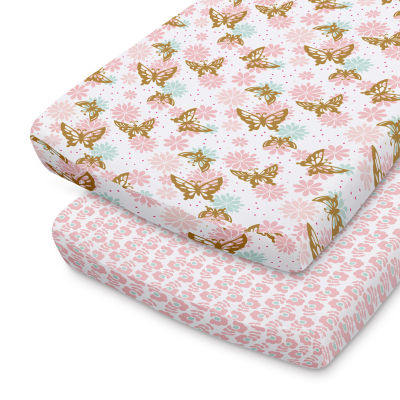 The Peanutshell Butterfly/Ditsy Floral 2-pc. Changing Pad Cover