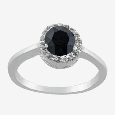 Silver Treasures Womens Blue Crystal Sterling Silver Round Halo Engagement Ring