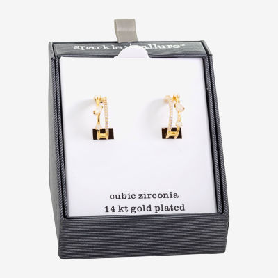 Sparkle Allure Womens White Cubic Zirconia 14K Gold Over Brass 20.6mm Hoop Earrings