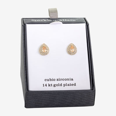 Sparkle Allure Champagne Cubic Zirconia 14K Gold Over Brass 14.8mm Pear Stud Earrings