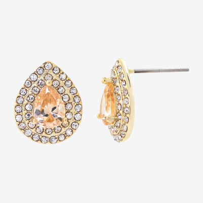 Sparkle Allure Champagne Cubic Zirconia 14K Gold Over Brass 14.8mm Pear Stud Earrings