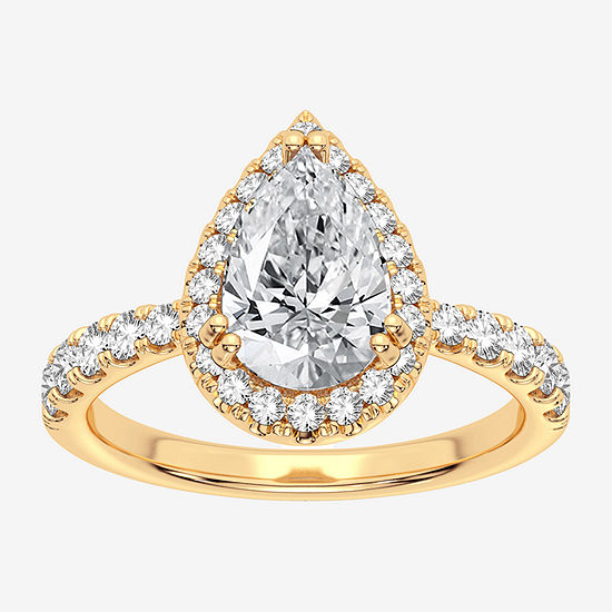 Signature By Modern Bride Womens 2 CT. T.W. Lab Grown White Diamond 14K Gold Pear Halo Engagement Ring
