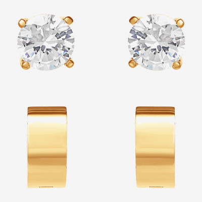 Shaquille O'Neal XLG Mens Cubic Zirconia Stainless Steel 2 Pair Earring Set