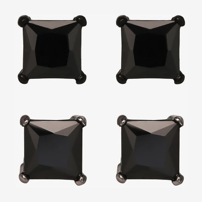 Shaquille O'Neal XLG Mens Black Cubic Zirconia Stainless Steel 2 Pair Earring Set