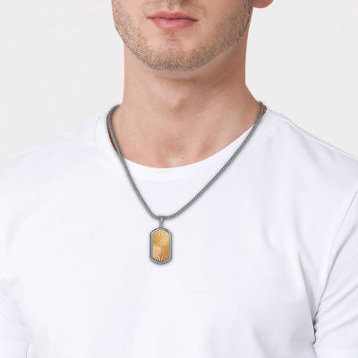 Shaquille O'Neal XLG Mens White Cubic Zirconia Stainless Steel Cross Dog Tag 22 Inch Pendant Necklace