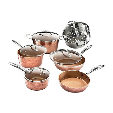 Gotham Steel Hammered Copper 10-pc Nonstick Cookware Set, One Size, Orange