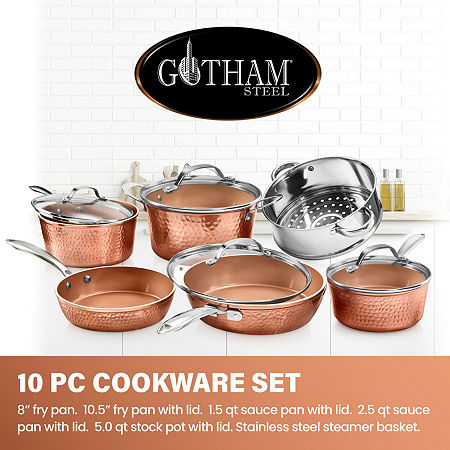 Gotham Steel Hammered Copper 10-pc Nonstick Cookware Set, One Size, Orange