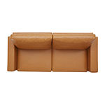 Modern Faux Leather Track-Arm Sofa